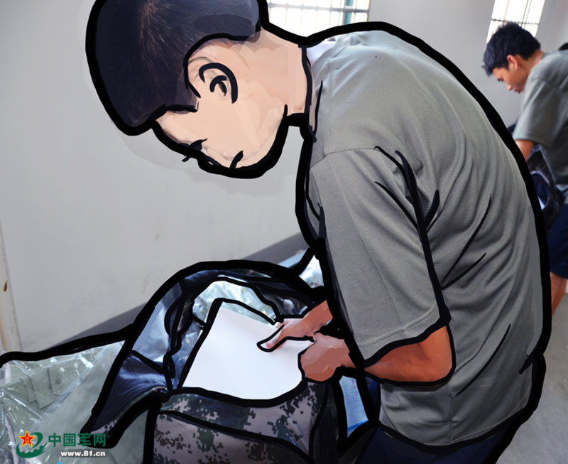 Photos and hand-painted pictures brighten the military training life