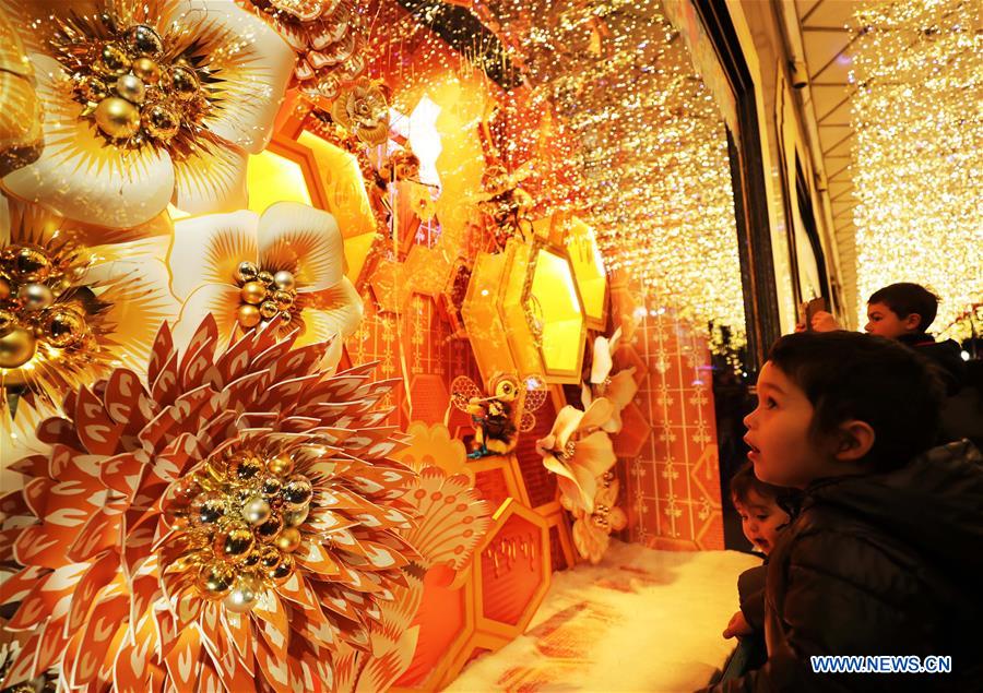 Paris decorated with Christmas trees and decorations for festival season