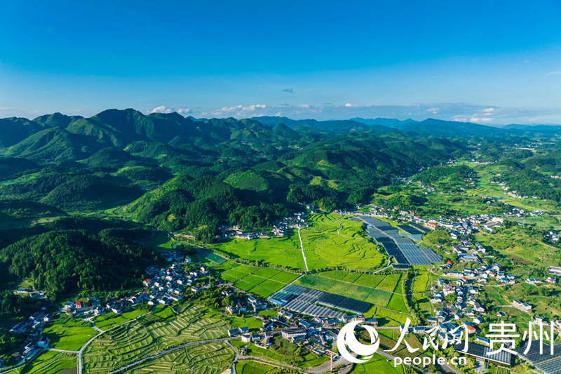 Aerial view of beautiful village in SW China’s Guizhou