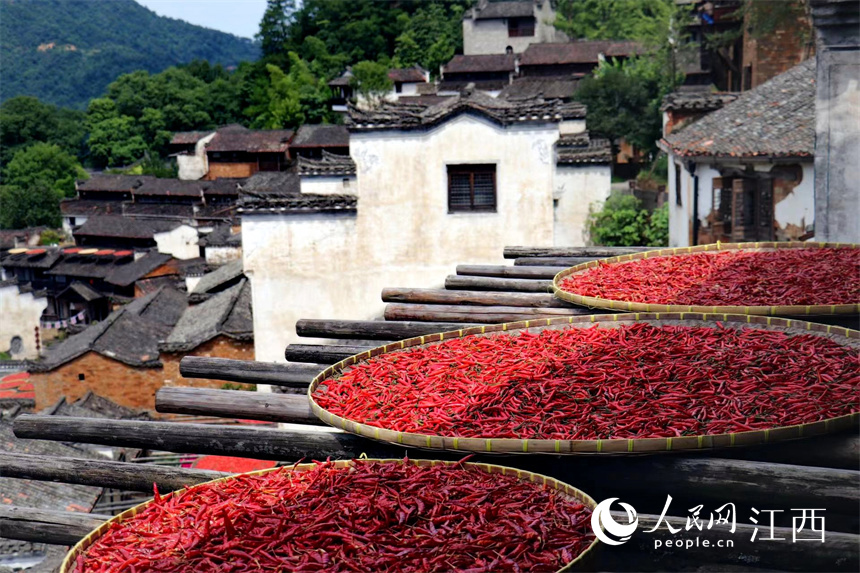 Villagers dry crops in the sun in Wuyuan, E China's Jiangxi