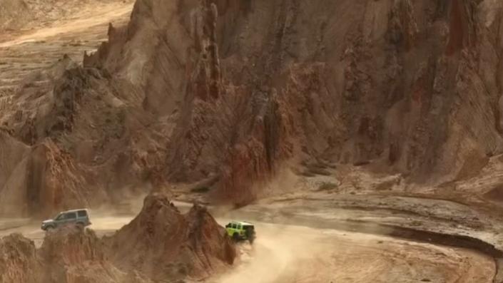 Spectacular red mountain stone forest in Xinjiang