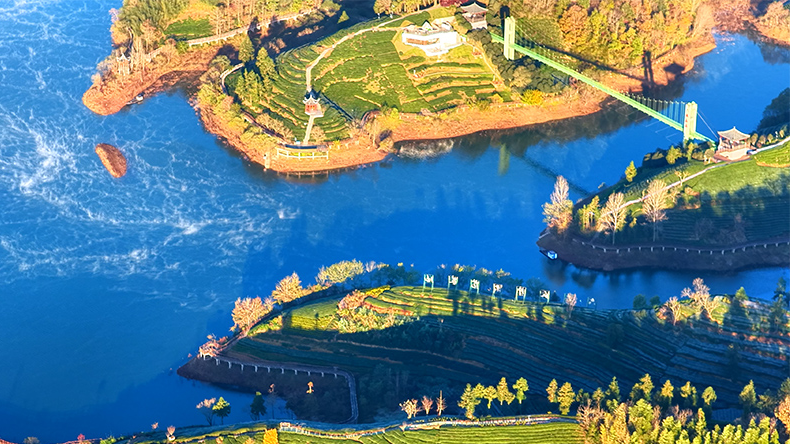 Breathtaking views of tea-themed park shrouded in morning mist in E China's Anhui