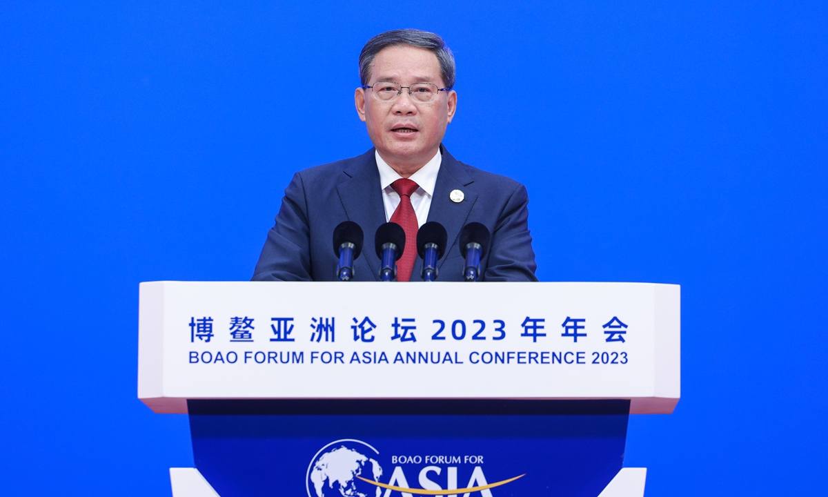 Chinese Premier Li Qiang delivers a keynote speech at the opening ceremony of the Boao Forum for Asia Annual Conference 2023 in South China's Hainan Province on March 30, 2023. Photo: Xinhua