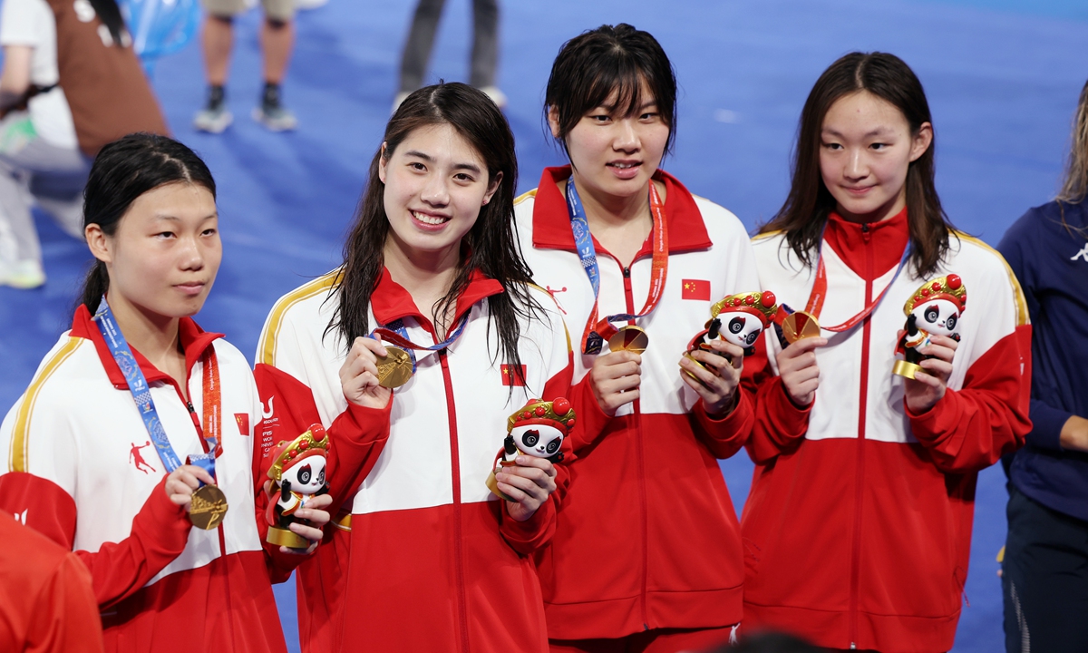 From Left: Luo Youyang, Zhang Yufei, Liu Yaxin, Li Bingjie, swimming Photo: Cui Meng/Global Times