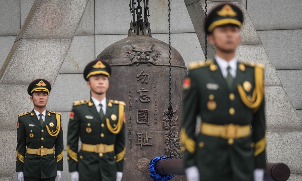People’s Liberation Army soldiers participate in a ceremony to commemorate the September 18 Incident at the 9.18 Historical Museum in Shenyang, capital of Northeast China's Liaoning Province, September 18, 2024. The ceremony was held to mark the 93rd anniversary of the September 18 Incident in 1931 when Japanese troops began the bloody invasion of China. Photo: Xinhua