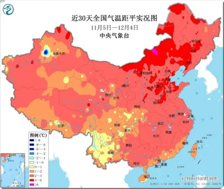 Temperature anomaly from November 5 to December 4, 2024 Photo: China Meteorological Administration