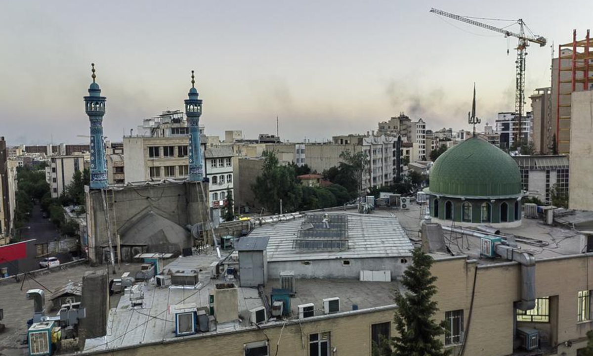 This photo taken with a mobile phone shows smoke in Tehran, capital of Iran, June 17, 2025. (Xinhua/Shadati)