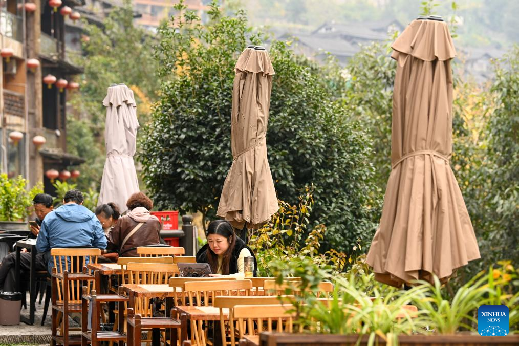 Tourists visit Gongtan Ancient Town in China's Chongqing